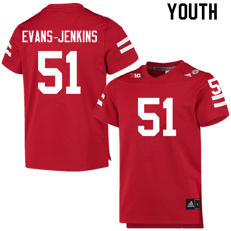 Youth #51 Justin Evans-Jenkins Nebraska Cornhuskers College Football Jerseys Sale-Scarlet - Click Image to Close
